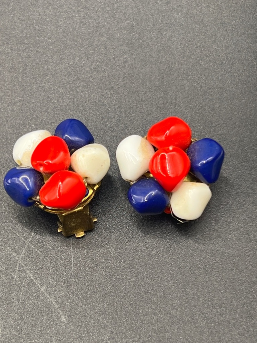 Vintage Red White and Blue Cluster Clip Earrings